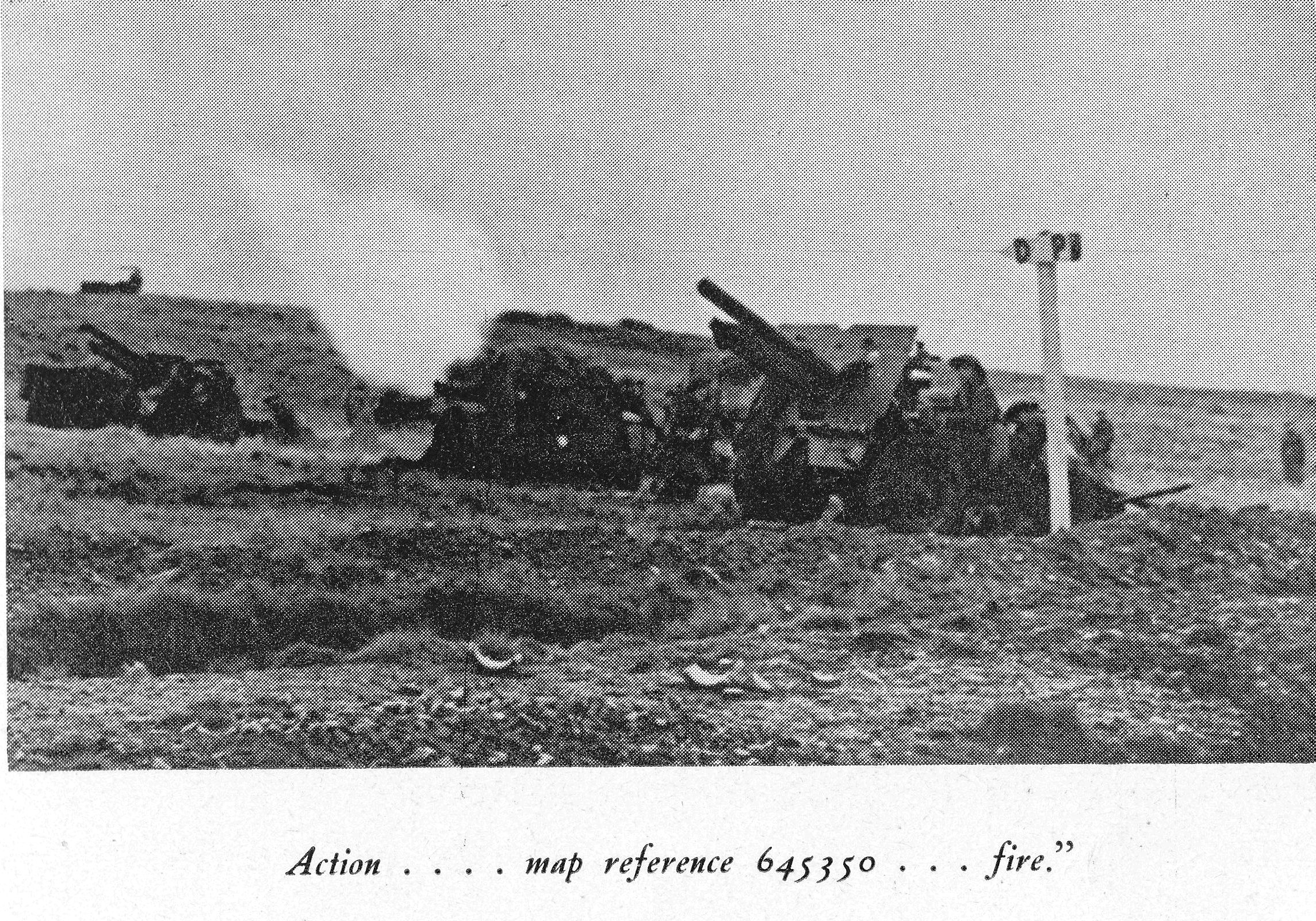 forward view of guns set up for firing at Sennybridge