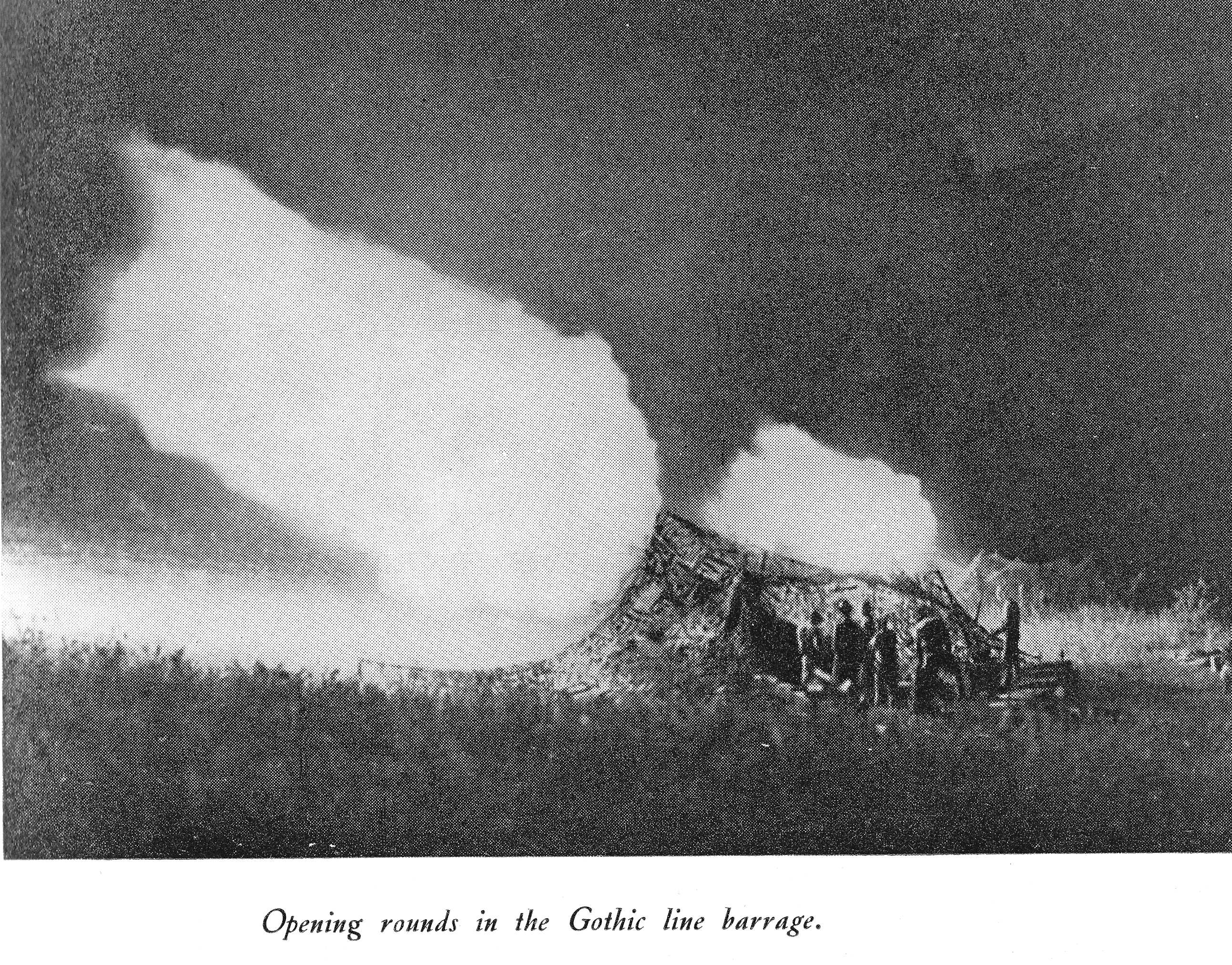 guns firing before dawn in the Gothic line barrage