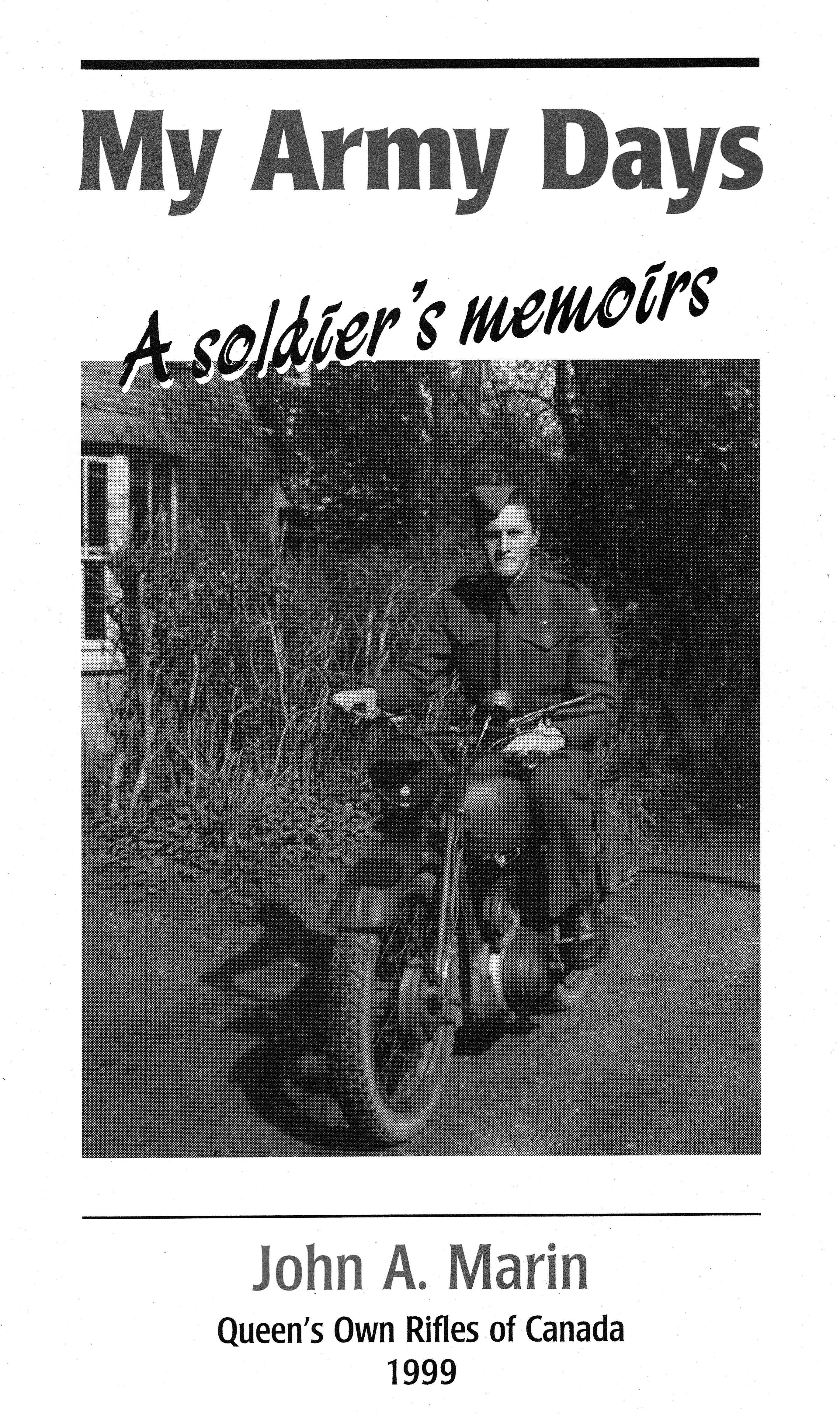 cover of _My Army Days_ with a portrait of John Marin on a motorcycle