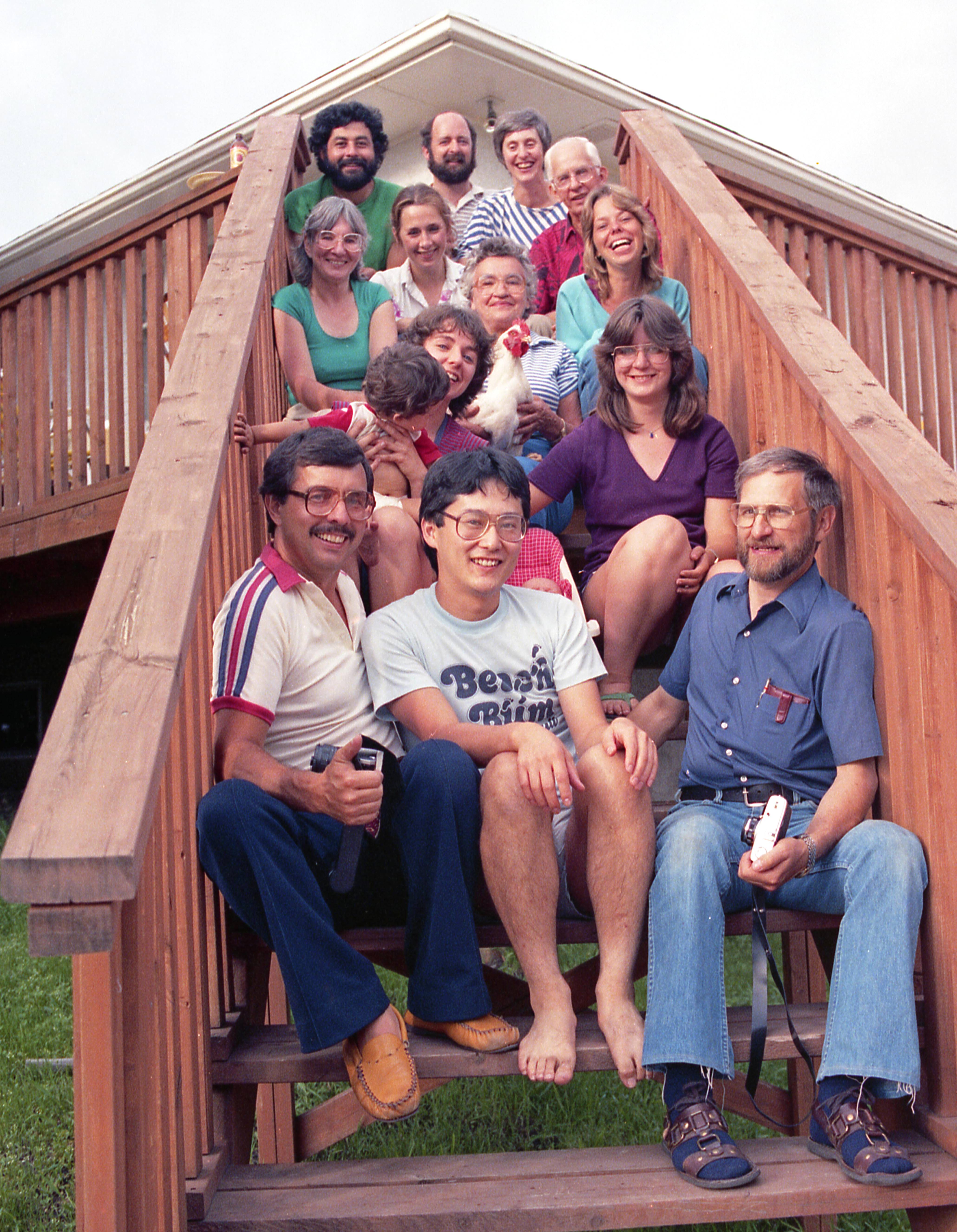 family photograph on an outdoor stairwell